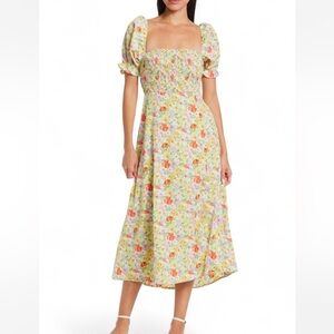 ASTR the Label Floral Puff Sleeve Midi Dress